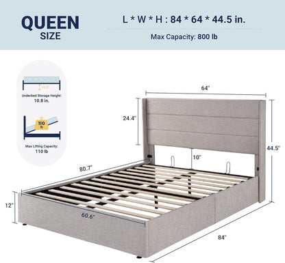 Elegant Lift-Up Storage Bed