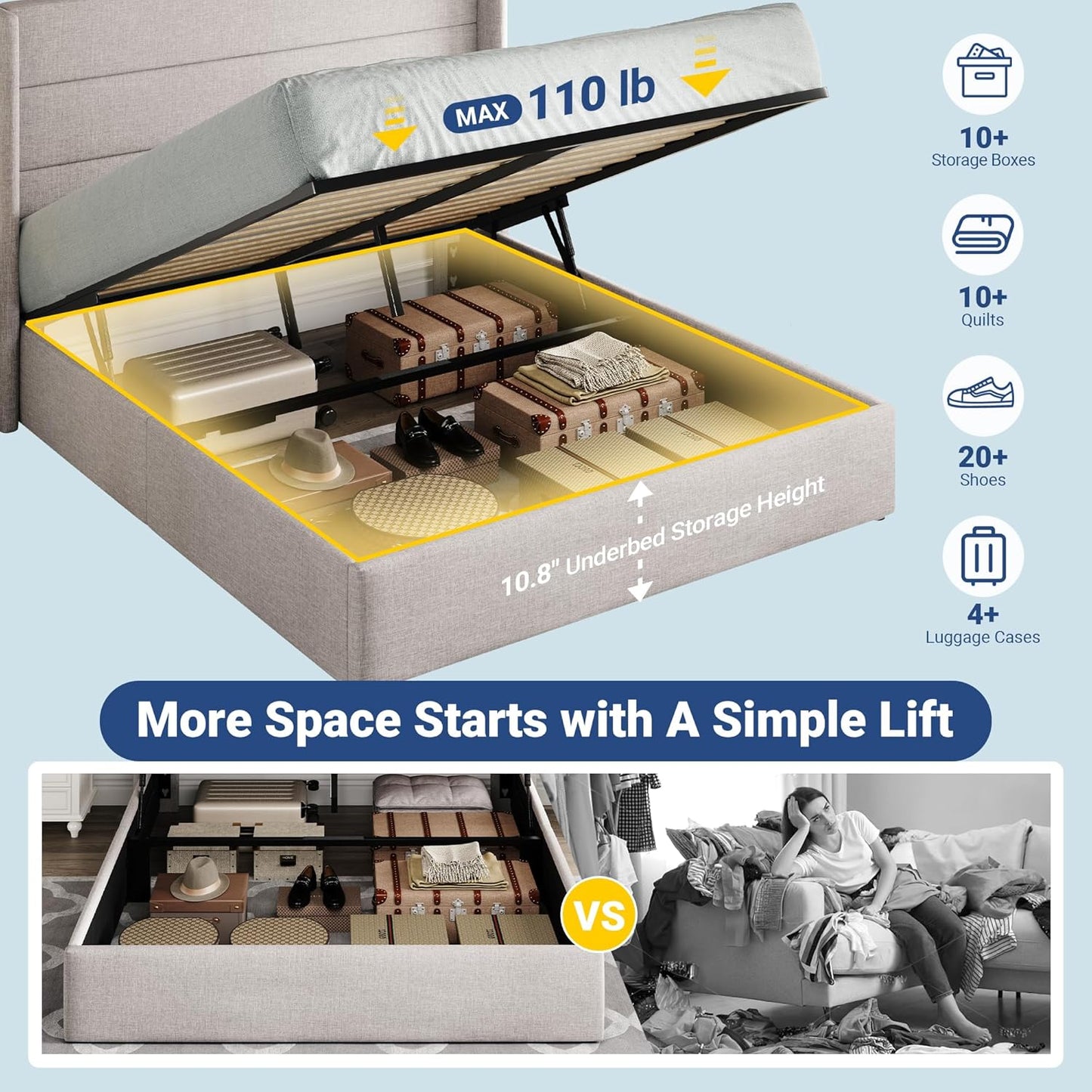 Elegant Lift-Up Storage Bed